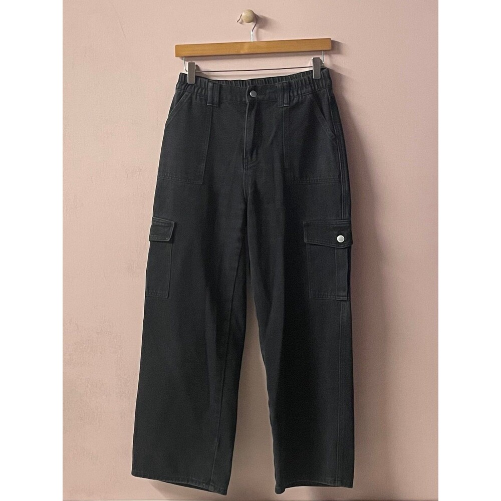 SHEIN Black High Waisted Cargo Jeans Size Petite Medium